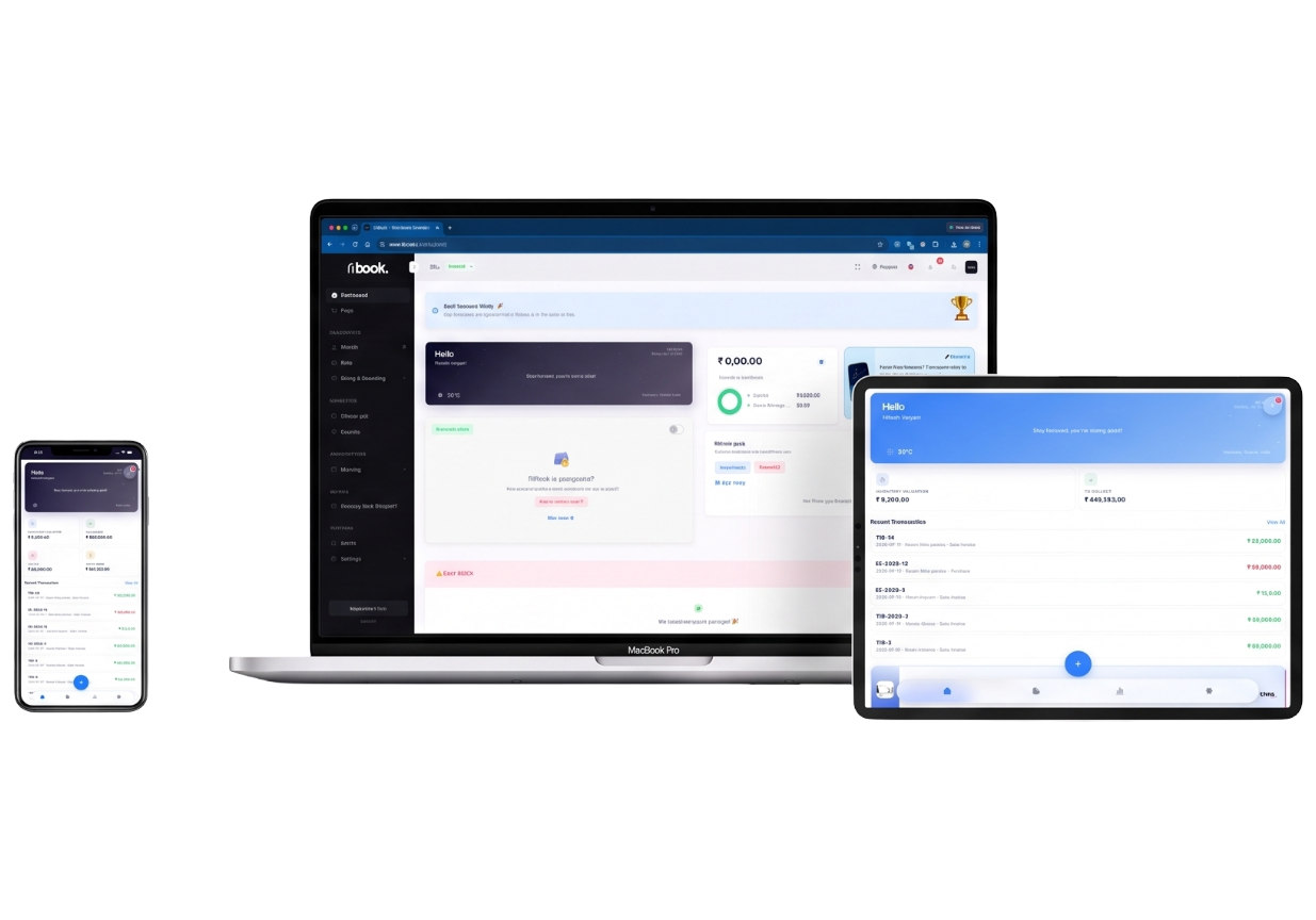 TiBook billing software on desktop and mobile for a retail shop